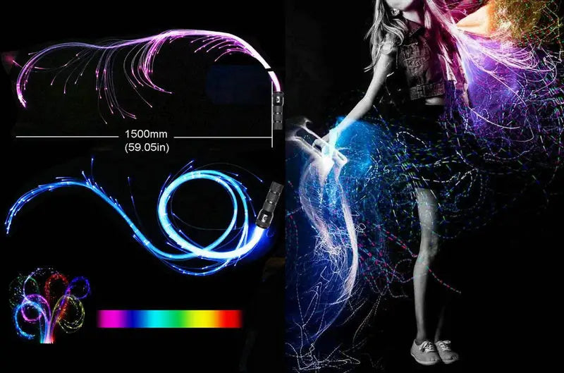 Battery Operated LED Fiber Optic Whip 360 Degree Pixel Light-up Flow Toy Rave Dance Party Lighting Show Rechargeable Music Festival black new