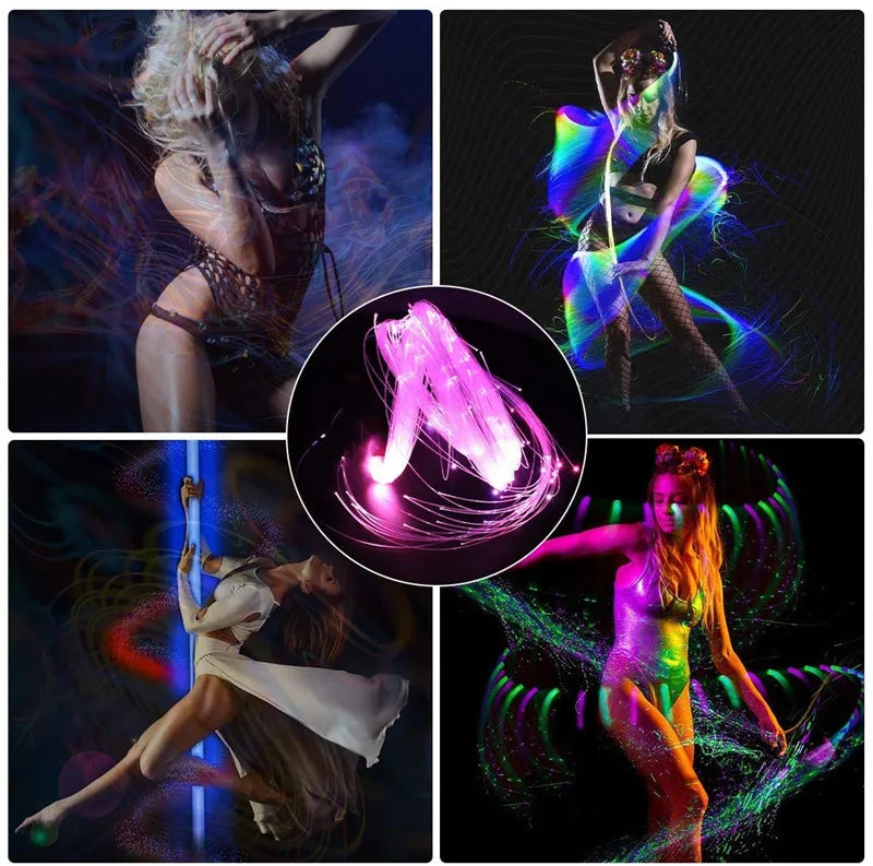 Battery Operated LED Fiber Optic Whip 360 Degree Pixel Light-up Flow Toy Rave Dance Party Lighting Show Rechargeable Music Festival black new